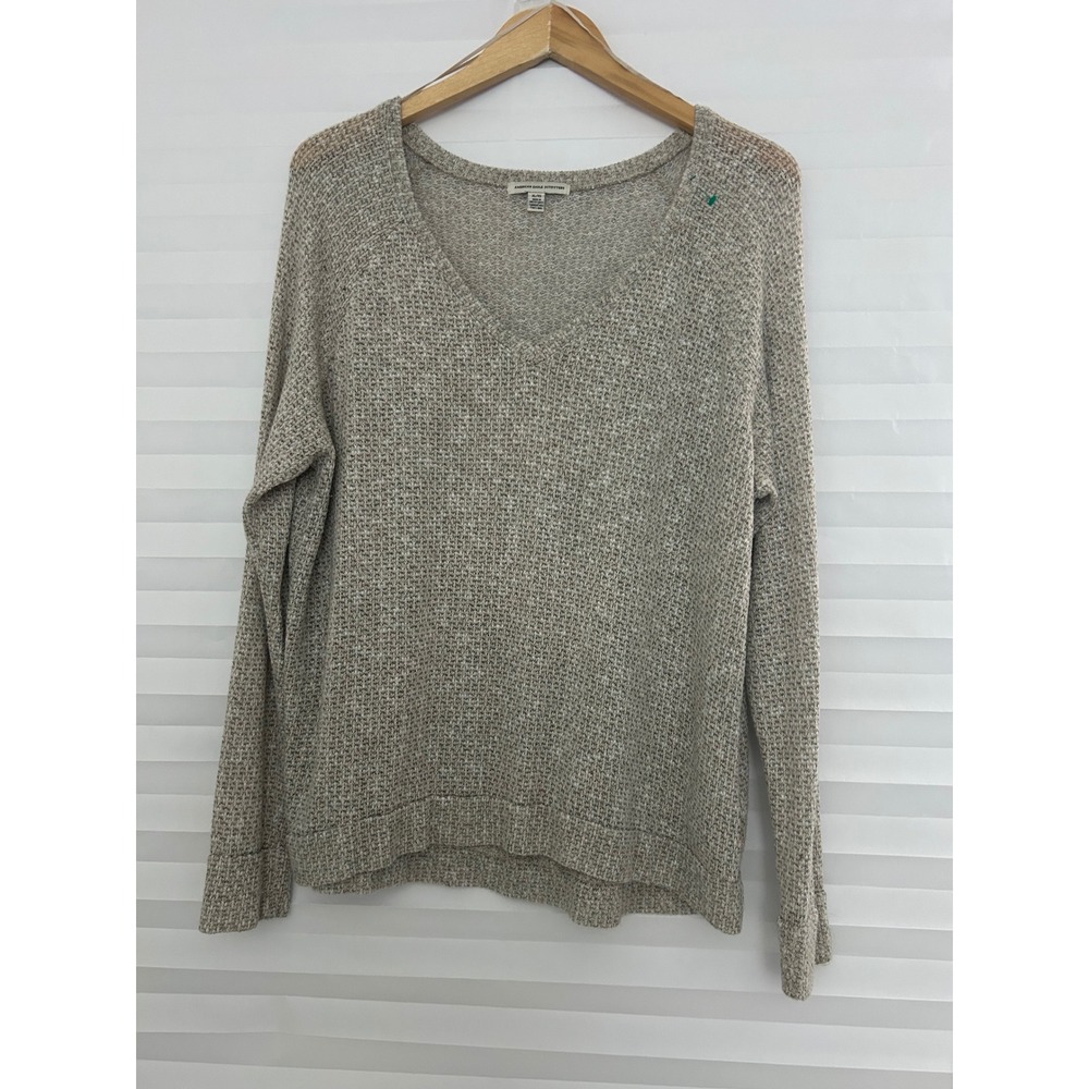 American Eagle Outfitters Womens XL V-Neck Marled Knit Sweater Beige Pullover